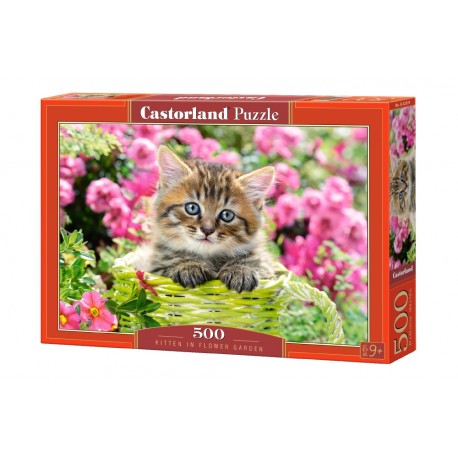 Puzzle 500 el. Kitten in Flower Garden - Kotek na tle kwiatów