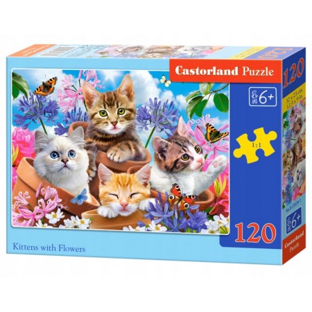 Puzzle 120 el. Koty w kwiatach